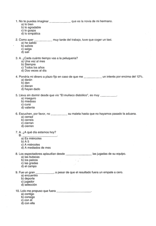 Test de ELE nivel B2 | ELECreación | Materiales didácticos de español para extranjeros